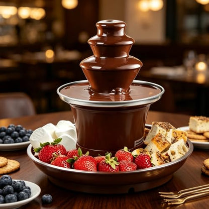 3-Tier Chocolate Fountain with Serving Tray, Chocolate Fondue Fountain for Christmas Party, Multi-Tier Fondue Fountain, Electric Chocolate Fountain for Christmas Holiday & Family Gatherings