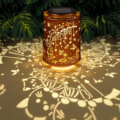 Solar Lanterns Garden Decor Birthday Gifts for Women Mon Grandma Metal Hanging Solar Lights Waterproof Outdoor Decoration for Outside LED Lanterns for Yard Patio Lawn (Cat)