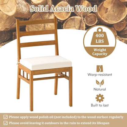 Tangkula 7 Pieces Patio Acacia Wood Dining Set, Outdoor Heavy Duty Rectangular Table with 1.97” Umbrella Hole and 6 Cushioned Chairs, for Deck, Garden and Backyard