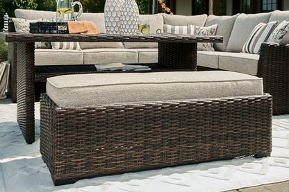 Signature Design by Ashley Brook Ranch Outdoor Sectional, All‑Weather Resin Wicker Patio Furniture With High‑Performance Cushions, Durable Aluminum Frame, Neutral