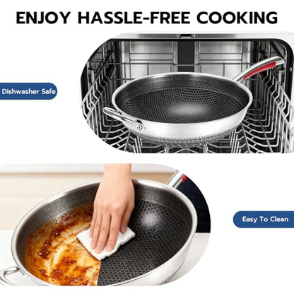 lake tian Wok pan, PFOA Free Cookware 14-Inch Wok, stick Stainless Steel Woks & Stir-fry pans Nonstick, for All Cooktops, Uncoated Craft Pot Healthy Cooking Pot