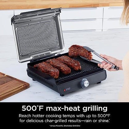 Ninja GR101 Sizzle Smokeless Indoor Grill & Griddle, 14′′ Interchangeable Nonstick Plates, Dishwasher-Safe Removable Mesh Lid, 500F Max Heat, Even Edge-to-Edge Cooking, Grey/Silver (Renewed)