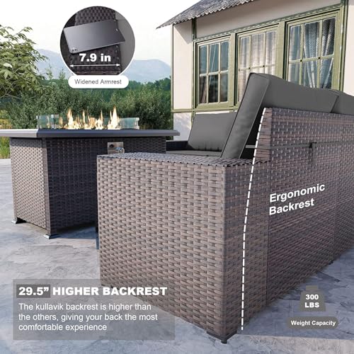 Kullavik 10 Piece Outdoor Patio Furniture Set with Fire Pit & Swivel Chairs