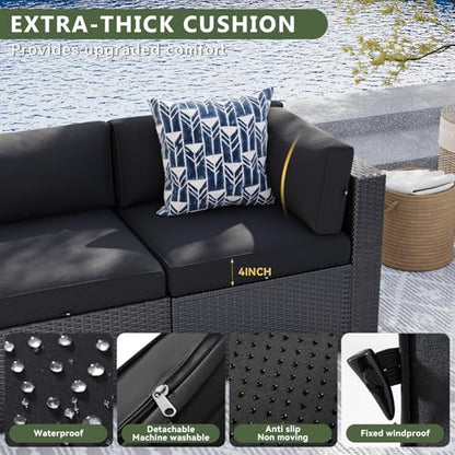 Aoxun 10 Piece Patio Furniture Set Wicker Patio Sectional Sofa Set Outdoor Seating Furniture with Thickened Cushion, Black