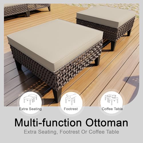 14 Pieces Outdoor Furniture Set, Patio Conversation Sets (Beige Cushions)