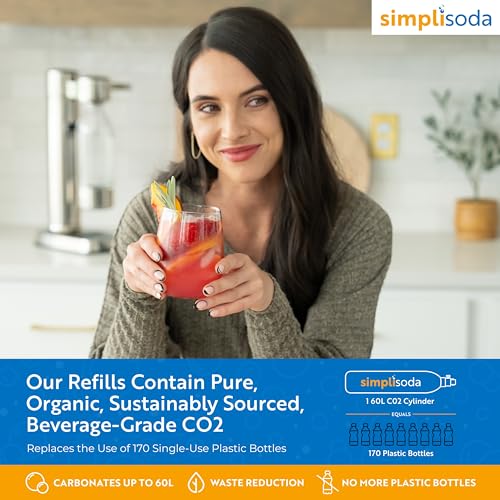 Simpli Soda 60L CO2 Canister Cylinders - Compatible w/Sodastream BLUE Screw-In Only, Ninja Thirsti, Philips, and More - Threaded Style Soda Streaming Machine CO2 Tanks Gas Refill, | 14.5 oz, 1 Pack