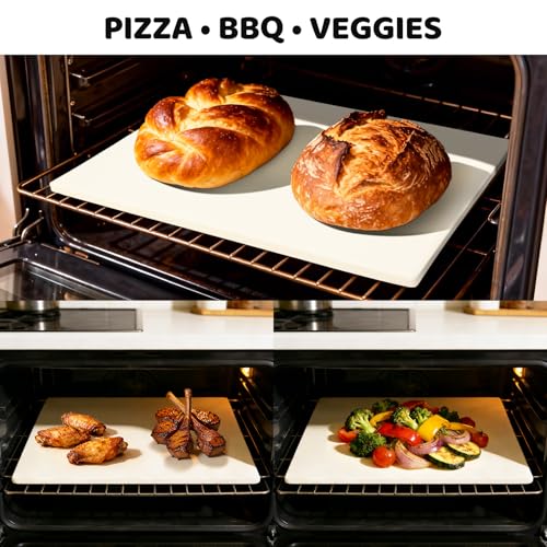 5 PCS Pizza Stone Set for Oven and Grill, Pizza Making Tools with 15" Baking Stone, Pizza Peel, Pizza Cutter Wheel, Oven brush, Scraper, for Pizza & Bread,Grill