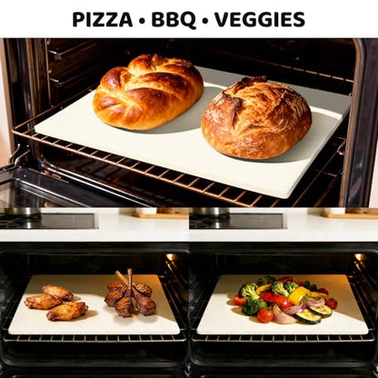 5 PCS Pizza Stone Set for Oven and Grill, Pizza Making Tools with 15" Baking Stone, Pizza Peel, Pizza Cutter Wheel, Oven brush, Scraper, for Pizza & Bread,Grill