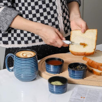 Tikooere Ceramic 4 oz Ramekins Set of 6, Oven Safe Small Creme Brulee Ramekins for Baking, Blue Dipping Bowls for Custard, Ice Cream, Pudding, Porcelain Sauce Cups, Mini Souffle Dish, Microwave Safe