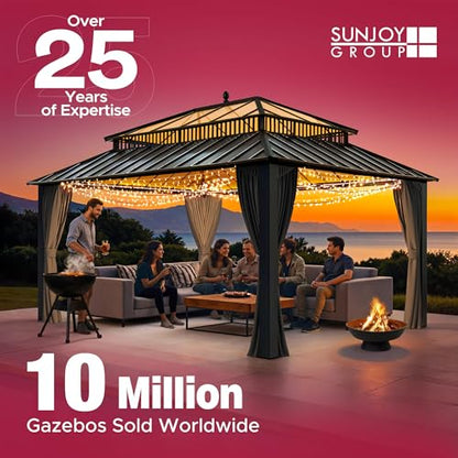 SUNJOY Outdoor Fireplace with Wood Storage and Chimney, Steel Wood Burning Firepit with Mesh Spark Screen Door, Fire Poker, Fireplace Tool & PVC Cover, for Patio Garden Deck Backyard, Black/Dark Gray