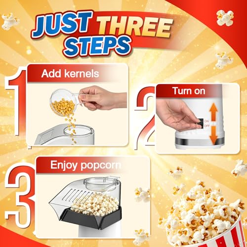 4.5Qt Hot Air Popcorn Popper - Oil-Free Healthy Popcorn Machine with Butter Melting Tray, Measuring Cup & One-Touch Switch, ETL Certified Popcorn Maker for Home, Movie Night, Party (White)