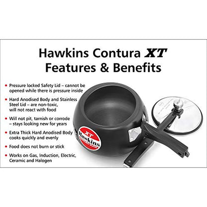 Hawkins Contura Hard Anodized Induction Compatible Extra Thick Base Pressure Cooker, Black, 5L
