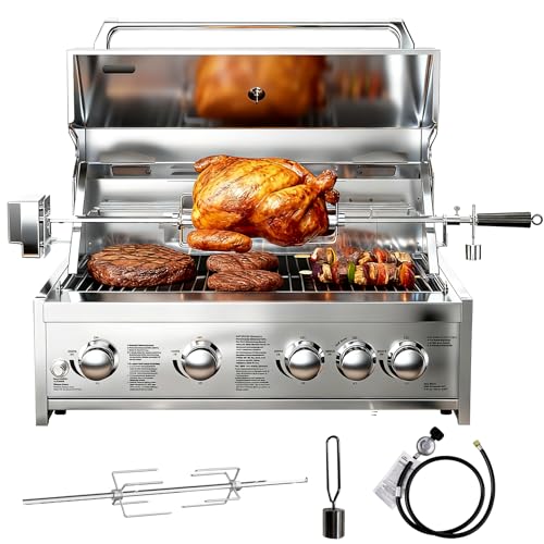 BODEGA Gas Grill Built-In Head, 30-Inch 5-Burner Propane Grill, LP Gas & Natural Gas Convertible, Heavy Duty 304 Stainless Steel 58000-BTUs BBQ Island Kitchen Gas Grill Outdoor Cooking.