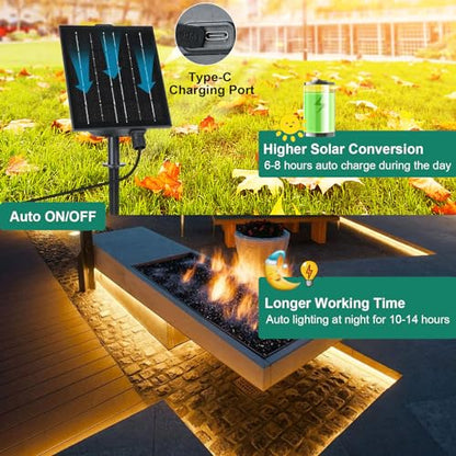 echosari 32.8Ft Solar Strip Lights Outdoor, IP68 Fully Waterproof LED Strip Lights with Timer Remote Auto ON/Off, Self-Adhesive Strip Lights for Camping Pool Patio Decor (Warm White)