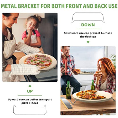 5 PCS Large Pizza Stone Set,Heavy Duty 16" Pizza Stone for Oven and Grill with Handle Rack,Pizza Peel(OAK), Pizza Cutter Rocker & Cooking Paper,Large Baking Stone for Pizza, Bread