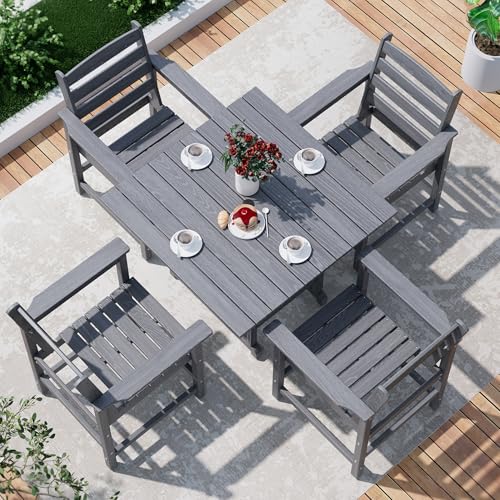 PamapicLife Dining Table Set, 5-Piece HDPE Outdoor Dining Set for 4, Gray