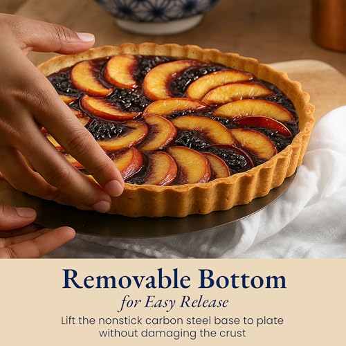 Patz&Patz Classic Tart Pan 9 Inch Removable Bottom with Patented Silicone Crust Shaper | Nonstick Carbon Steel Quiche Baking Dish, Fruit Tart Molds for Baking, Quiche Pan & Pie Mold - PFOA & PTFE-Free