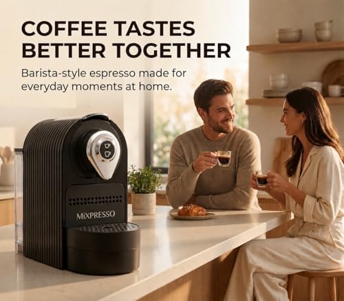 Mixpresso Black Espresso Coffee Machine – Compact 1400W Single Serve Coffee Maker Compatible with Nespresso OriginalLine Capsules, One-Touch Operation, 19-Bar Italian Pump, 27oz Water Tank