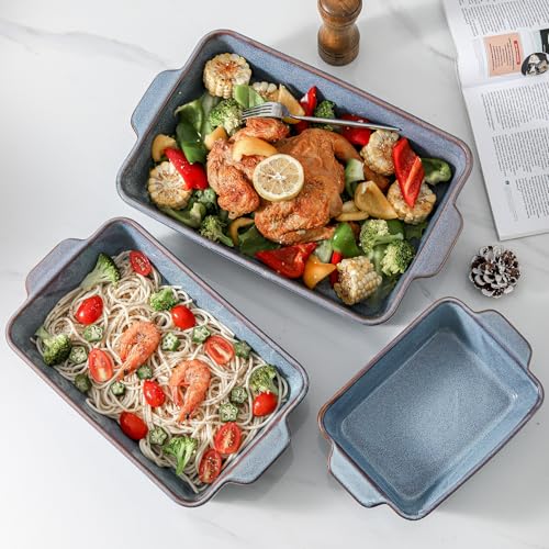 HVH 9x13 Baking Dish Set, Large Casserole Dishes for Oven, Ceramic Bakeware Set of 3, Rectangular Lasagne Pan Deep for Baking (Wabi sabi)