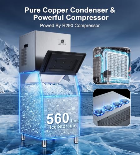 Uthfy Commercial Ice Maker Machine 680Lbs/24H with 560Lbs Storage, Self-Cleaning Mode, Split Commercial Ice Maker, Ice Ready in 7-15 min, Stainless Steel Ice Maker for Bars/Cafes/Restaurants