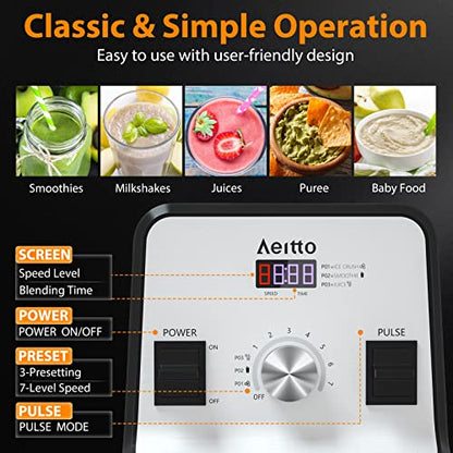 Aeitto Blender for Kitchen, 68 Oz Large Capacity Professional Countertop Blender, 1500-Watt Smoothie Blender for Ice Crush, Frozen Drinks, Grey