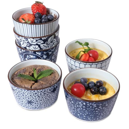 6 Oz Ceramic Ramekins, Creme Brulee Ramekin Oven Safe for Pudding, Creme Brulee, Dipping Sauce Bowls, Ramekins for Baking Souffle, Ice Cream,set of 6