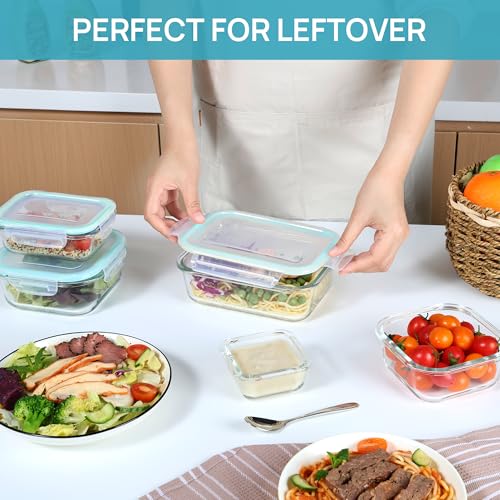 Vtopmart 8 Pack Glass Food Storage Containers with Airtight Lids, Glass Meal Prep Containers, Lunch Office Meal for Microwave, Oven, Freezer and Dishwasher, BPA Free