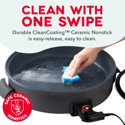 DASH Family Size Electric Skillet with Lid, 6-Quart Ceramic, Forged Iron
