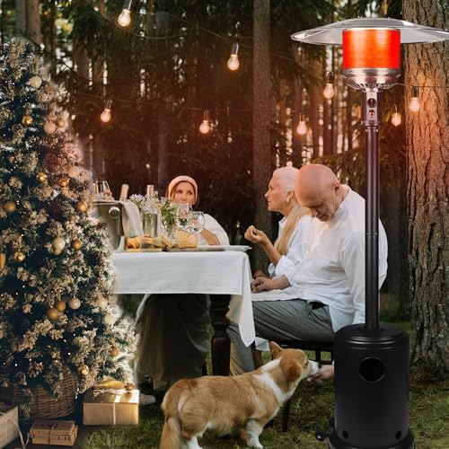 Omnarevo 50,000 BTU Propane Patio Heater with Wheels – Outdoor Gas Heater for Backyard, Garden & Restaurant, Powder-Coated Steel Body with Easy Ignition & Safety Shut-Off (w/o waterbox)