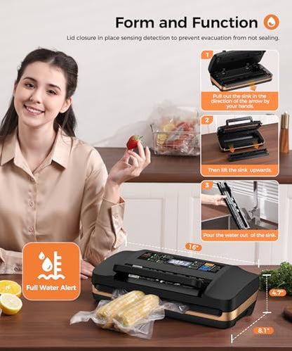 Vacuum Sealer Machine, Updated Powerful 95KPa Commercial Food Saver with Double Seal for 2X Strength, Built-in Cutter, Bags Storage & Easy-Lock Handle, Includes Free Bags (1 Roll + 10 Pre-cut) Black