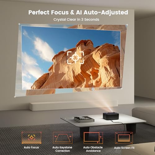 Projector-4K with WiFi and Bluetooth: [Pro-Level Brightness/50W DoIby/Built-in APPs] Outdoor-Projector Smart OS 2.0&AI Auto Focus, ONOAYO Portable Proyector Compatible with Netflix/YouTube/PrimeVideo