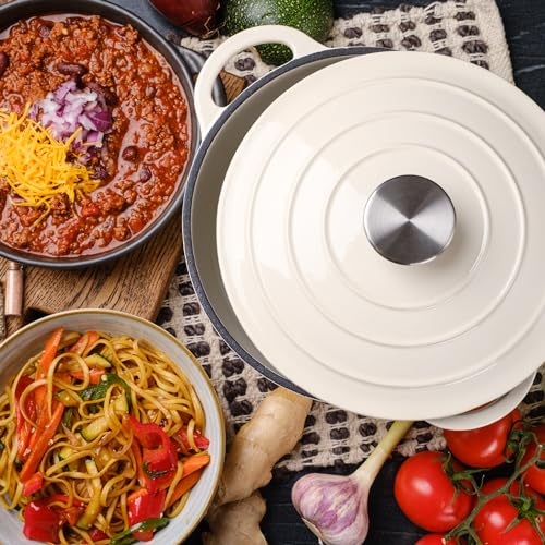 3 Quart Dutch Oven Enameled Cast Iron with Lid - Big Dual Handles - Oven Safe up to 500°F - Classic Round Pot for Versatile Cooking Cream