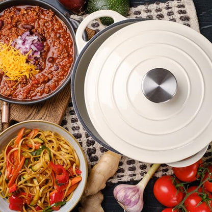 3 Quart Dutch Oven Enameled Cast Iron with Lid - Big Dual Handles - Oven Safe up to 500°F - Classic Round Pot for Versatile Cooking Cream