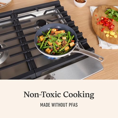 Calphalon Ceramic Nonstick 8 inch and 10 inch Frying Pan Set, Easy Cleanup Ceramic Pans for Searing, Sauteing, PFAS-Free Cookware, Dishwasher Safe, Oven Safe, Flour