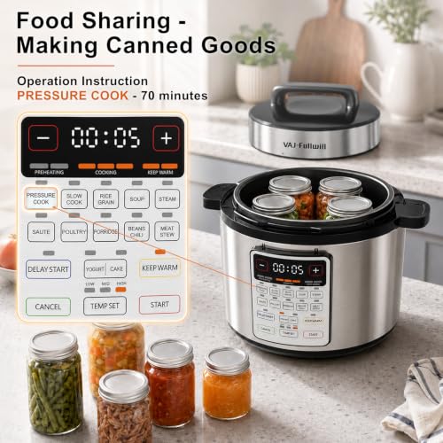 VAJ 8-Quart Electric Pressure Cooker, 12-in-1, 14 Presets, 1200W, Silver