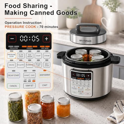 VAJ 8-Quart Electric Pressure Cooker, 12-in-1, 14 Presets, 1200W, Silver