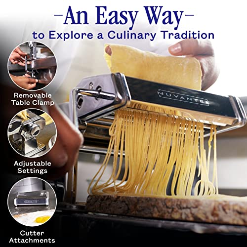 Nuvantee Pasta Maker with Adjustable Thickness Settings - 3 in 1 Noodle Maker with Rollers & 2 Width Cutters for Fresh Spaghetti, Fettuccini, Lasagna, Dumplings & More