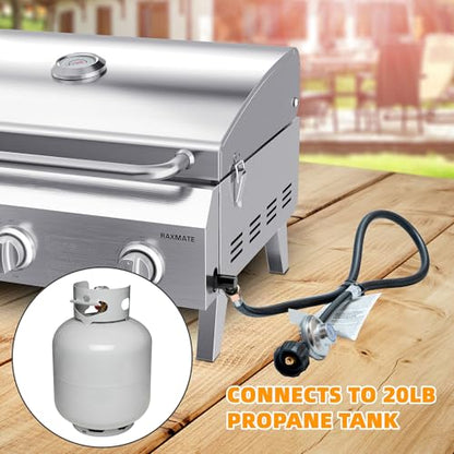 Tabletop Gas Grill 3-Burner, 22-inch Portable Propane Grill, 30,000 BTUs Stainless Steel Grill with Foldable Legs, Ideal for BBQ, Camping, Patio, Backyard, Tailgate, and Holiday Gatherings