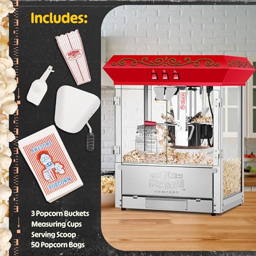 Great Northern Popcorn Company 5995 10 oz. Perfect Popper Popcorn Machine with Cart - Red (5995 GNP Red 10oz. Full)