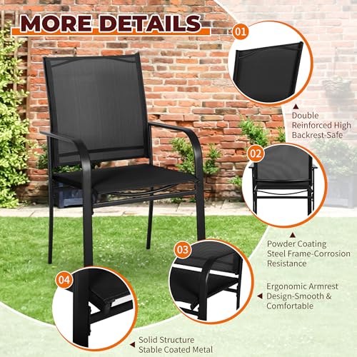 SUNCROWN 7 - Piece Outdoor Dining Set, Patio Furniture Set with 6 x Textilene Dinning Chairs and 1 Steel Slat Metal Bistro Table for Lawn Garden Backyard Deck, Black