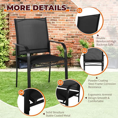 SUNCROWN 7 - Piece Outdoor Dining Set, Patio Furniture Set with 6 x Textilene Dinning Chairs and 1 Steel Slat Metal Bistro Table for Lawn Garden Backyard Deck, Black