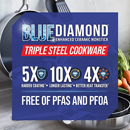Blue Diamond 7-Piece Tri-Ply Stainless Steel Ceramic Nonstick Cookware Set, PFAS & PFOA-Free Pots and Pans, Multi Clad, Induction Compatible, Dishwasher & Oven Safe, Silver
