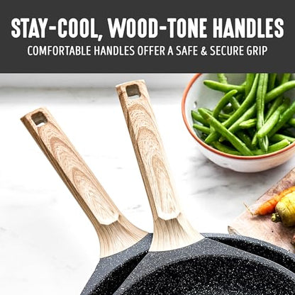 GreenLife 8 Piece Ceramic Nonstick Cookware Set, Induction Suitable Non Toxic PFAS-Free Pots & Pans, Dishwasher Safe, Cooking Set, Stock Pot, Saucepans & Frying Pans, Kitchen Cooking, Granite Black