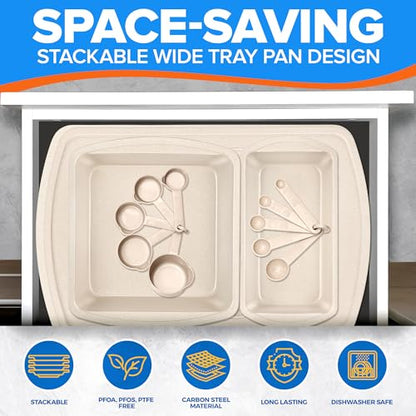 Stackable Baking Pan Set - Deluxe Nonstick White Marble Coating, Carbon Steel Bakeware Sets, PFOA, PFOS, PTFE Free, Recipe Booklet Included, Oven Safe (Up to 450°F), Set of 7 - White