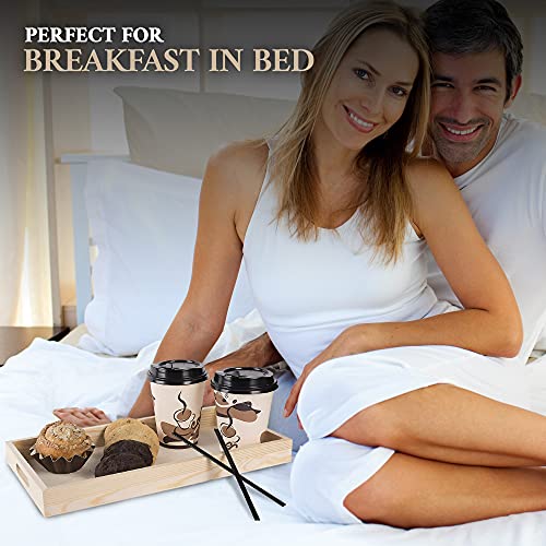 Wooden Serving Trays with Handles - 7 Piece Nested Breakfast Set - Perfect for Organizing, Bathroom, Party Buffet & Serving