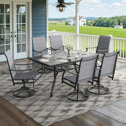 Soohow Outdoor Dining Set for 6, 7-Piece Patio Table and Chairs Set, 6 x Swivel Patio Dining Chairs with Textilene Fabric and 60"x35" Outdoor Table with 1.57" Umbrella Hole for Backyard, Poolside