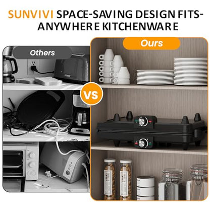 Sunvivi 38'' Extra Large Electric Griddle - Foldable Grill Nonstick Plate