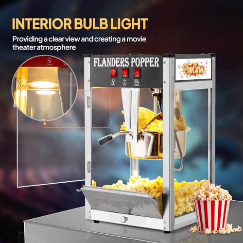 ROVSUN Popcorn Machine with 8 Ounce Kettle Makes Up to 32 Cups, Commercial Popcorn Machine Countertop Popcorn Maker w/Stainless Steel Scoop, Oil Spoon & 3 Popcorn Cups for Home Movie Theater, ETL