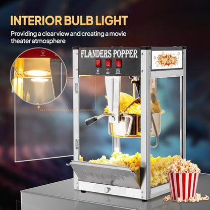 ROVSUN Popcorn Machine with 8 Ounce Kettle Makes Up to 32 Cups, Commercial Popcorn Machine Countertop Popcorn Maker w/Stainless Steel Scoop, Oil Spoon & 3 Popcorn Cups for Home Movie Theater, ETL