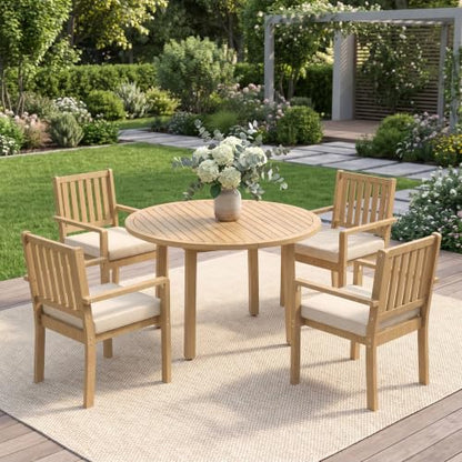Wisteria Lane 5-Pieces Acacia Patio Table and Chairs Set for 4, Outdoor Dining Set with Table, Modern Patio Table Set with Cushion, Patio Furniture Set for Backyard Deck Garden Porch, Brown